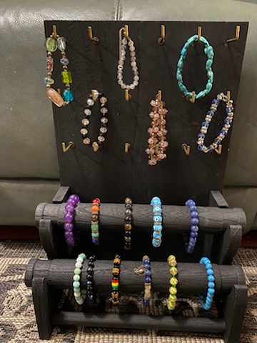 Gemstone bead bracelets and necklaces on display at Haven
